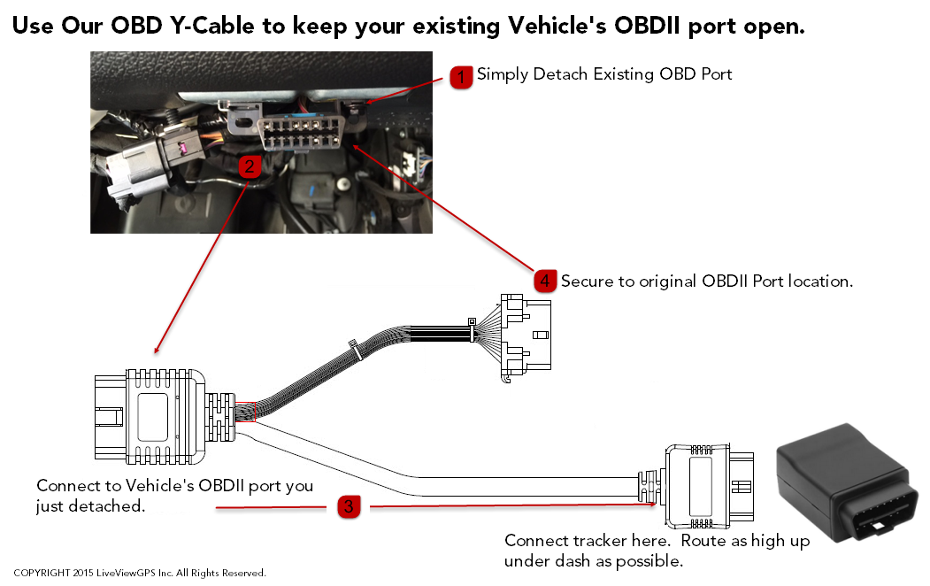 OBD-II Port Replicator Cable| Hide Cords and Have 2 OBD Ports| Compatible  with MT-OBD Live GPS Tracker